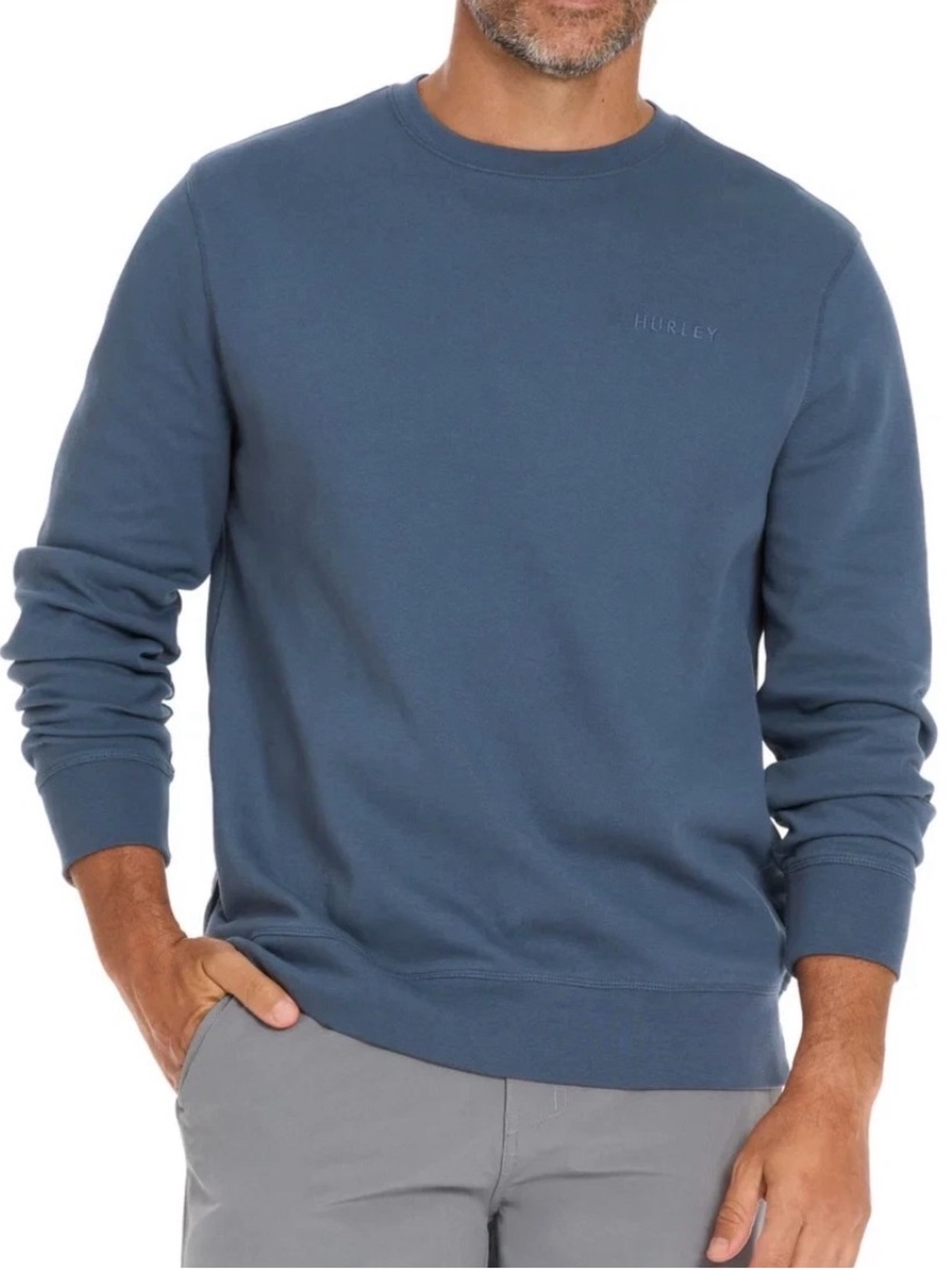 Hurley Mens Pique Crewneck Sweatshirt Slate Blue Cotton Blend Size Medium